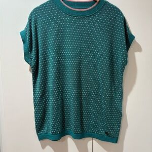 Anthropologie Numph Teal and Pink Polka Dots Short Sleeve Blouse/ sweater XS